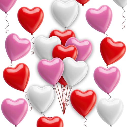 Weiße, rosafarbene und rote Herz-Ballons, 25,4 cm, Latex-Luftballons für Valentinstag, Hochzeit, Verlobung, Jahrestag, Dekoration von creative balloons