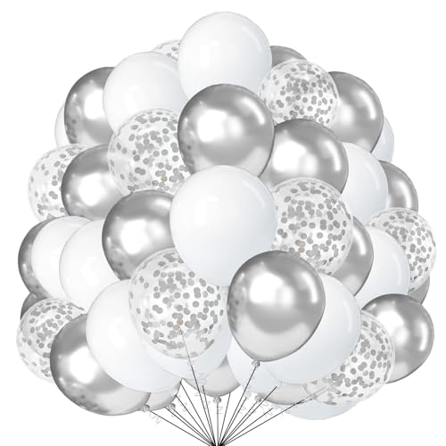 Weiße und silberne Luftballons, 25,4 cm, 30 Stück, silberfarbene Konfetti-Ballons für Hochzeit, Verlobung, Abschlussfeier, Geburtstag, Babyparty, weiße und silberne Party-Dekorationen Weiße und silberne Luftballons, 25,4 cm, 30 Stück, silberfarbene Konfetti-Ballons für Hochzeit, Verlobung, Abschlussfeier, Geburtstag, Babyparty, weiße und silberne Party-Dekorationen von creative balloons