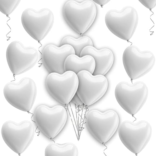 Weißer Herz-Ballon, 25 Stück, Valentinstag-Luftballons, 25,4 cm, Latex-Luftballons für Valentinstag, Hochzeit, Verlobung, Jahrestag, Dekoration von creative balloons