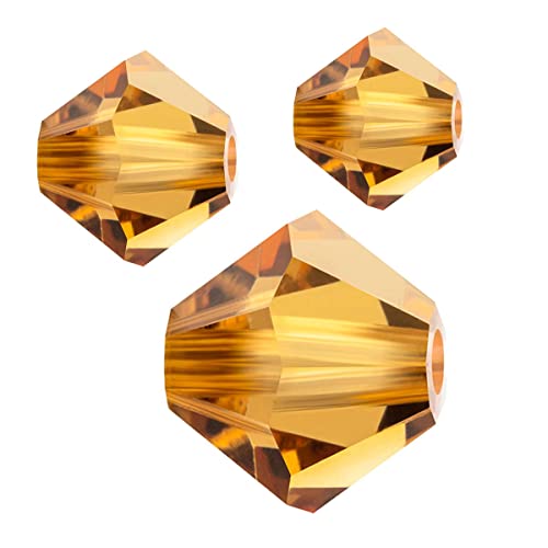 Creative-Beads böhmische Glasperle Kristall Doppelkegel, bicone Perlen 6mm 20Stück, light col. Topaz, Schmuck selbstmachen, Perlen auffädeln, basteln, nähen, DIY von Creative-Beads