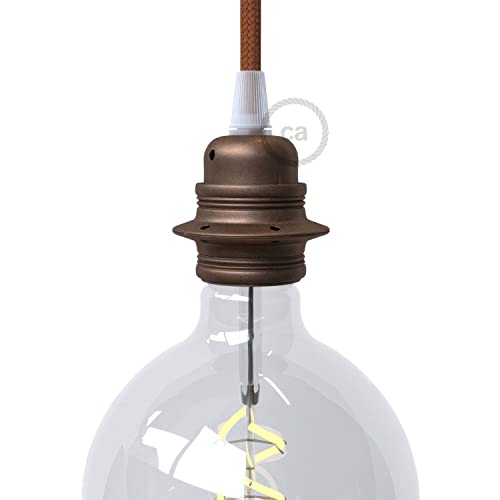 creative cables - Kit E27 Lampenfassung aus Metall mit Doppelklemmring für Lampenschirm - Konisch, Rost von creative cables
