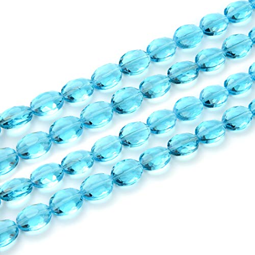 1 Strang tschechische 16 mm (0,63 Zoll) facettierte flache ovale Kristallglasperlen lose Perlen Aquamarinblau (45–47 Stück) für Schmuckherstellung CCO-10 von creative club