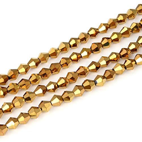 CCB833 tschechische Kristallglasperlen, 8 mm, facettiert, Doppelkegel, lose Perlen, Abstandshalter, Gold, Aurum (180–190 Stück) für Bastelarbeiten, Schmuckherstellung, 5 Stränge von creative club