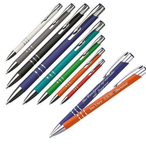 Creativgravur® Metall - Kugelschreiber NEW JERSEY mit Lasergravur - Farben sortenrein oder Gemischt (alle mit gleicher Gravur) Rubberfinish Oberfläche, Menge:25 Stück von creativgravur
