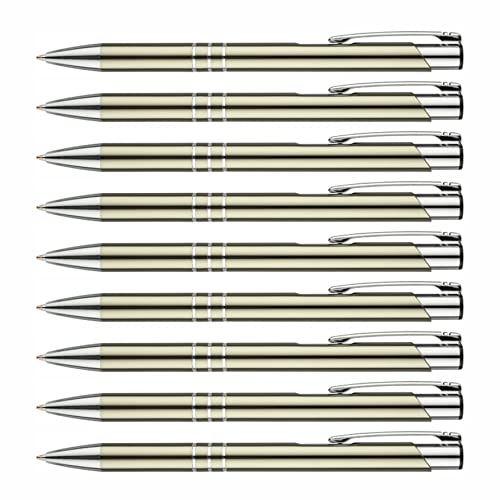 creativgravur - hochwertige Metall Kugelschreiber - Premium Kulli für weiches und elegantes Schreiben - Druckkugelschreiber mit blauer Mine, Menge:10 Stück, Farbe:Champagner von creativgravur