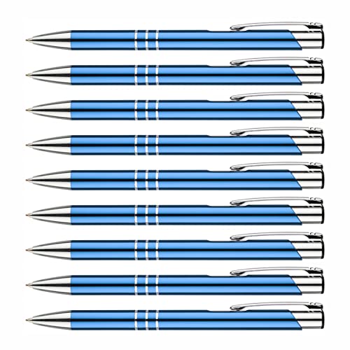 creativgravur - Metall Kugelschreiber - hochwertige Kugelschreiber - Premium Kulli für weiches und elegantes Schreiben - Druckkugelschreiber mit blauer Mine, Menge:10 Stück, Farbe:Hellblau von creativgravur