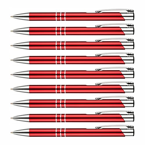 creativgravur - Metall Kugelschreiber - hochwertige Kugelschreiber - Premium Kulli für weiches und elegantes Schreiben - Druckkugelschreiber mit blauer Mine, Menge:10 Stück, Farbe:Rot von creativgravur