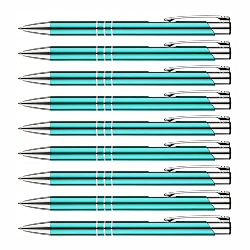 creativgravur - Metall Kugelschreiber - hochwertige Kugelschreiber - Premium Kulli für weiches und elegantes Schreiben - Druckkugelschreiber mit blauer Mine, Menge:10 Stück, Farbe:Türkis von creativgravur