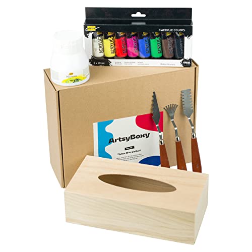 creaotio.art DIY Kosmetiktücherbox, Pouring Set mit Acrylfarben, Kreative Malen Set für Kinder und Erwachsene, Kit inkl. Pouring Medium und Malmesser von creotio.art