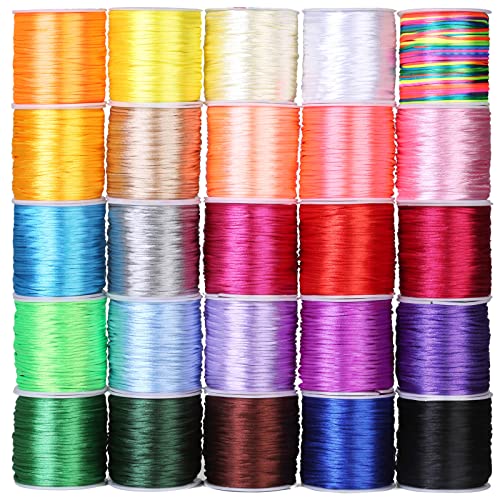 Cridoz Nylon-Satin-Schnur, 25 Rollen Satin Rattail Cord Seidige Perlenschnur für Kumihimo, geflochtene Armbänder, Anhänger, Halskette, Makramee-Handwerk, Schlüsselanhänger, Kordelzug-Taschen, Perlen Cridoz Nylon-Satin-Schnur, 25 Rollen Satin Rattail Cord Seidige Perlenschnur für Kumihimo, geflochtene Armbänder, Anhänger, Halskette, Makramee-Handwerk, Schlüsselanhänger, Kordelzug-Taschen, Perlen von cridoz