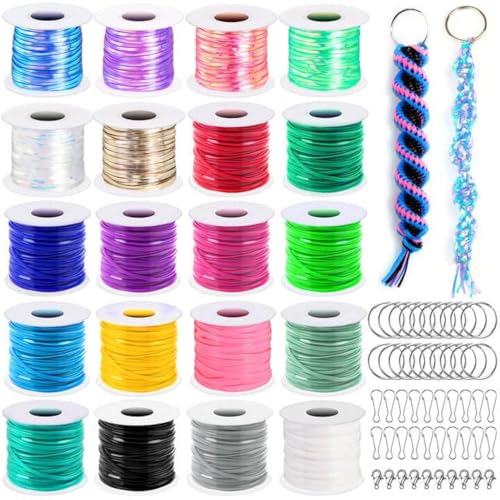 cridoz Boondoggle Schlüsselband-Set mit 20 Rollen Kunststoff-Schnürschnur und 50 Schlüsselband-Zubehör, Gimpen-Schnur-Webset für Schlüsselanhänger, Armbänder und Schlüsselbänder cridoz Boondoggle Schlüsselband-Set mit 20 Rollen Kunststoff-Schnürschnur und 50 Schlüsselband-Zubehör, Gimpen-Schnur-Webset für Schlüsselanhänger, Armbänder und Schlüsselbänder von cridoz