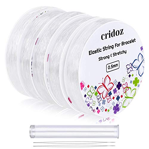 Cridoz Dehnbare Schnur für Armbänder - 5 Rollen Transparent Elastische Stretchschnur für Schmuckperlen Mit 2 Perlennadeln für Rocailles, Pony-Perlen von cridoz