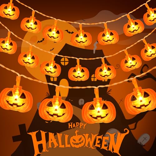 cshare Halloween Deko Lichterkette, 3M 20LED Kürbis Lichterketten Batterie Außen mit Timer, Halloween Dekoration Innen Außen für Themenpartys, Karneval, Veranda, Herbst von cshare
