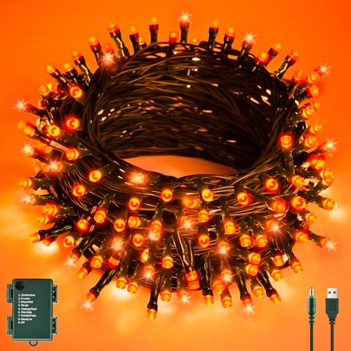 cshare Halloween Deko Orange Lichterkette Outdoor, 6M 60er Lichterketten USB/Batterie mit Timer, Wasserdicht für Außen Innen Herbst Halloween Dekorationen-Orange von cshare