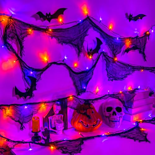 cshare Halloween Deko Lichterkette, 3M 30er Orange Lila Lichterkette Batterie mit Schwarzem Stoffgaze, Timer, 8 Modi, Wasserdicht, für Kamin, Treppe, Veranda, Halloween Party Dekoration cshare Halloween Deko Lichterkette, 3M 30er Orange Lila Lichterkette Batterie mit Schwarzem Stoffgaze, Timer, 8 Modi, Wasserdicht, für Kamin, Treppe, Veranda, Halloween Party Dekoration von cshare