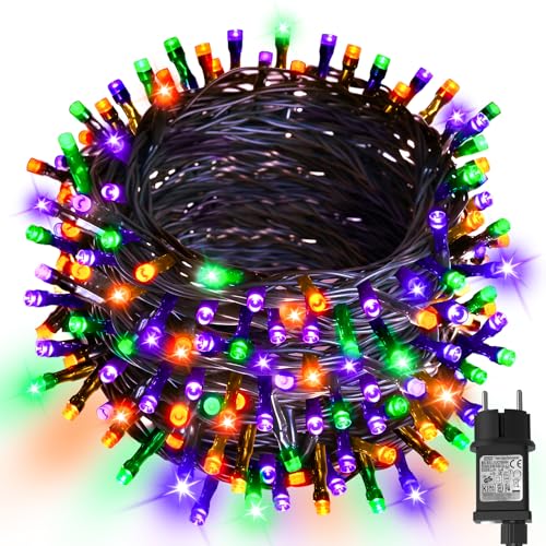 cshare Halloween Lichterkette Außen, 20M 200er LED Orange Lila Grün Lichterketten Stecker mit Timer, Wasserdicht für Herbst Garten Halloween Gruselige Dekorationen Außen Innen von cshare