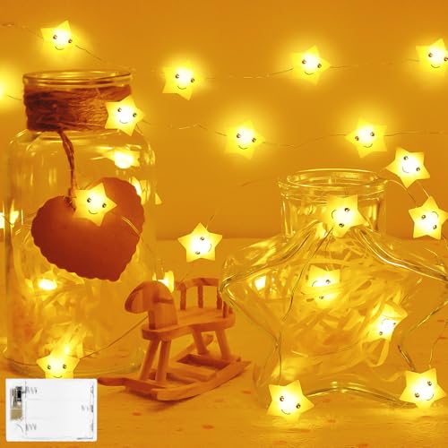 cshare Lichterkette Batterie, 2M 20er LED Sterne Kinder Lichterkette Innen 8 Modi mit Timer, für Zimmer Deko Geburtstag Nachtlicht Party Weihnachts, Warmweiß Sterne von cshare