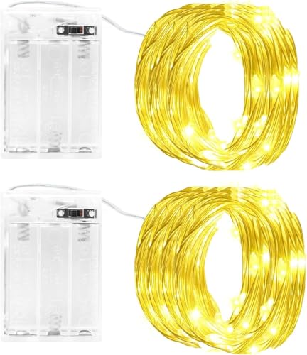 cshare Lichterkette Batterie Timer, 2 Stück 6M 60er LED Kupferdraht Lichterketten Batteriebetrieben mit Timer für Weihnachten Zimmer Balkon Garten Innen Dekoration (Warmweiß) von cshare