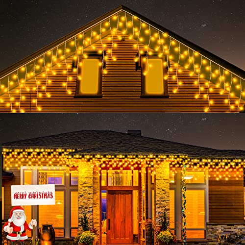 cshare Lichterkette Eisregen Außen, 20M 640er LEDs Warmweiß Lichterketten Eisregen Weihnachtsbeleuchtung Strom mit Timer,Wasserdicht Lichtervorhang für Balkon Haus Fenster Weihnachtsdeko Aussen von cshare