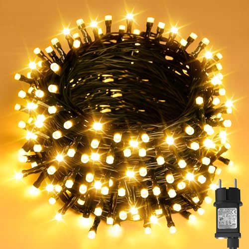 cshare Weihnachten Lichterkette Außen, 20m 200 LED Lichterkette Weihnachtsbaum Lichter,IP44 Wasserdicht& 8 Modi& Timer& Speicher Funktion für Garten Schlafzimmer Außen Innen Dekoration-Warmweiß von cshare