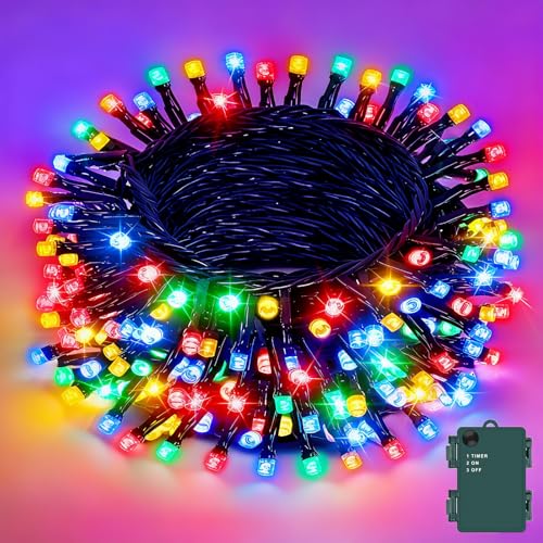 cshare Weihnachtsbeleuchtung, batteriebetrieben, wasserdicht, mehrfarbig, Weihnachtsbeleuchtung mit Timer, 5 m, 50 LEDs, Weihnachtsdekoration, Girlande, Party, Garten von cshare