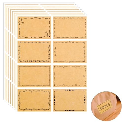 80 Stücke Kraft Etiketten Aufkleber, Optik 7,5 x 5 Cm, Etiketten Selbstklebend Etiketten, Geschenksticker Aufkleber, Für Flasche Handwerk Geschenkverpackung Deko von cuhostki