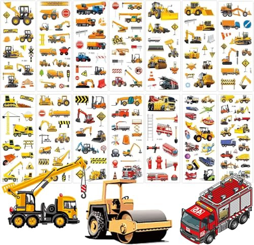 3D Aufkleber für Kinder & Kleinkinder 12 Blätter,Puffy Auto Bagger Sticker für Mädchen Jungen,Fahrzeug Bagger Belohnungssticker für Kinder Mitgebsel Kindergeburtstag Gastgeschenke Party(17 * 7cm) von cuhostki