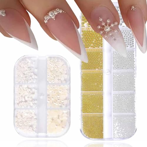 Nailart Perlen, 2 Schachtel Nail Art Strasssteine, Selbstklebend Nagel Strassstein, Perle Und Stahlkugel Set, 1.5-3 5mm Mini Strasssteine, Für Nagelkunst, Kleidung, Handwerk Charms Nailart Perlen, 2 Schachtel Nail Art Strasssteine, Selbstklebend Nagel Strassstein, Perle Und Stahlkugel Set, 1.5-3 5mm Mini Strasssteine, Für Nagelkunst, Kleidung, Handwerk Charms von cuhostki