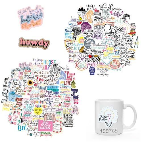 Positive Worte Aufkleber, 100 Stück Inspirierende Zitate-Aufkleber, Wasserdichte Vinyl Sticker, Für Laptop, Wasserflaschen, Scrapbooking, Mappen, Skateboard Gepäck Etc von cuhostki