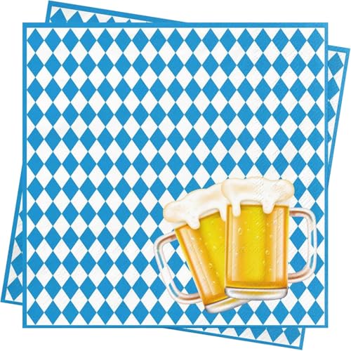 Servietten Bayern Blau Weiß, 40 Stück Bayernraute 33x33cm Bayrische Deko Napkins, Oktoberfest Tischdeko Set, Partyservietten für Oktoberfestparty Grillfeste Bierfest Mottopartys Starkbierfest von cuhostki