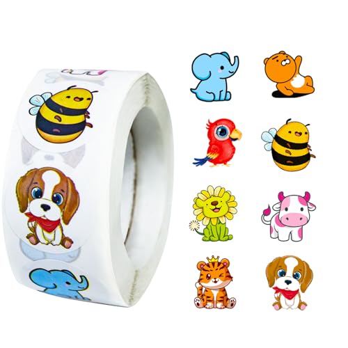 Tiermotive Aufkleber, 500 Dekorative Sticker, 25 Mm Mit 8 Designs, Kinder Belohnung Tieraufkleber, Animal Sticker Rolle, Dekoration Aufkleber Für Eltern Belobigung Schüler von cuhostki
