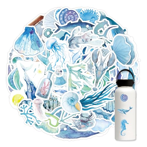 Wasserfarben Meerestiere sticker, 50 Stück Meerestiere Aufkleber, Wasserdicht Ästhetisch Aufkleber für Jugendliche Kinder, meerestiere Vinyl Sticker für Laptop Tagebuch Scrapbook Trinkflasche Wasserfarben Meerestiere sticker, 50 Stück Meerestiere Aufkleber, Wasserdicht Ästhetisch Aufkleber für Jugendliche Kinder, meerestiere Vinyl Sticker für Laptop Tagebuch Scrapbook Trinkflasche von cuhostki