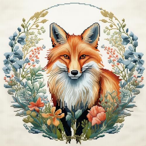 Cukol Fuchs Kreuzstich Set Vorgedruckt, Tiere Stickvorlagen Stickbilder Vorgedruckt Kreuzstich Stickpackungen Stickpackung Cross Stitch Embroidery Kit Stickset Sticken Set Erwachsene Anfänger 36x36 cm von cukol cukol