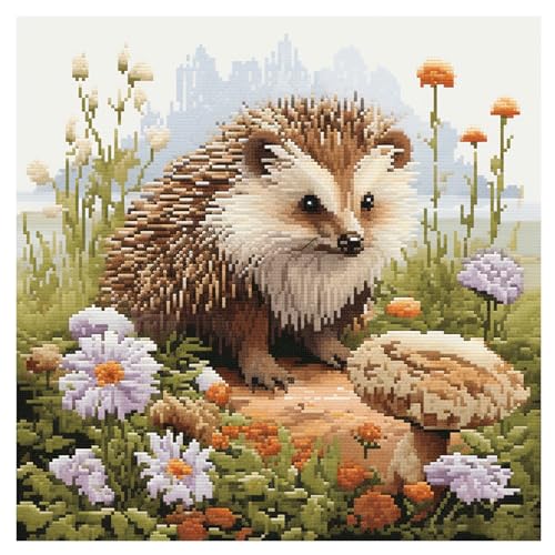 Cukol Igel Kreuzstich Set Vorgedruckt, Tiere Stickvorlagen Stickbilder Vorgedruckt Kreuzstich Stickpackungen Stickpackung Cross Stitch Embroidery Kit Stickset Sticken Set Erwachsene Anfänger 40x40 cm von cukol cukol