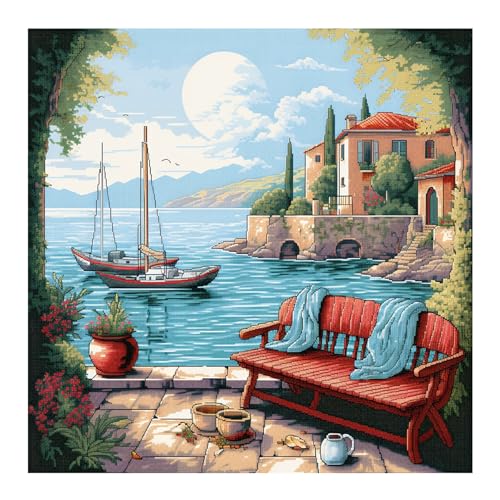 Cukol Kreuzstich Set Vorgedruckt Küstenlandschaft, Stickvorlagen Stickbilder Vorgedruckt Kreuzstich Stickpackungen Stickpackung Cross Stitch Embroidery Kit Stickset Sticken Set Erwachsene Anfänger von cukol cukol