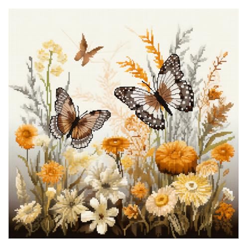 Cukol Schmetterling Kreuzstich Set Vorgedruckt, Tiere Stickvorlagen Stickbilder Vorgedruckt Kreuzstich Stickpackungen Stickpackung Cross Stitch Embroidery Kit Stickset Sticken Set Erwachsene Anfänger von cukol cukol