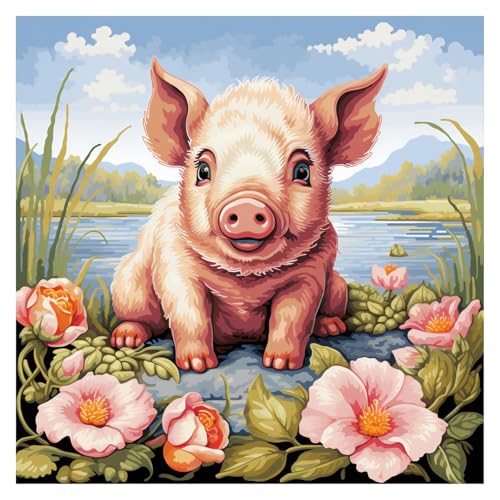 Cukol Schwein Kreuzstich Set Vorgedruckt, Tiere Stickvorlagen Stickbilder Vorgedruckt Kreuzstich Stickpackungen Stickpackung Cross Stitch Embroidery Kit Stickset Sticken Set Erwachsene Anfänger 46x46 von cukol cukol