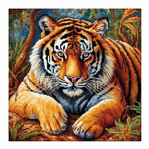 Cukol Tiger Kreuzstich Set Vorgedruckt, Tiere Stickvorlagen Stickbilder Vorgedruckt Kreuzstich Stickpackungen Stickpackung Cross Stitch Embroidery Kit Stickset Sticken Set Erwachsene Anfänger 46x46 cm von cukol cukol