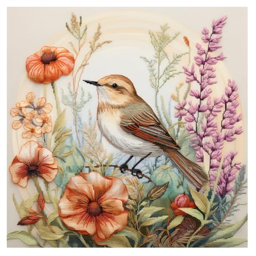 Cukol Vögel Kreuzstich Set Vorgedruckt, Tiere Stickvorlagen Stickbilder Vorgedruckt Kreuzstich Stickpackungen Stickpackung Cross Stitch Embroidery Kit Stickset Sticken Set Erwachsene Anfänger 40x40 von cukol cukol