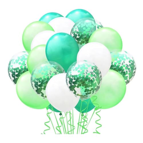curfair Latex-Ballon-Dekorationsset für drinnen und draußen, Set 1, weiß, goldgelb, Geburtstag, Hochzeit, Brautparty, Paillettenband Grün Weiß von curfair