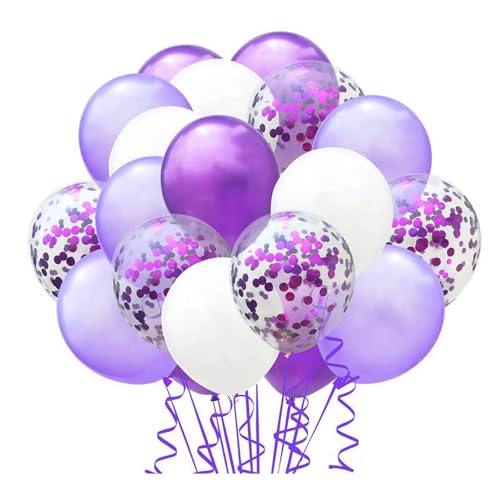 curfair Latex-Ballon-Dekorationsset für drinnen und draußen, Set 1, weiß, goldgelb, Geburtstag, Hochzeit, Brautparty, Paillettenband Lila & weiß von curfair