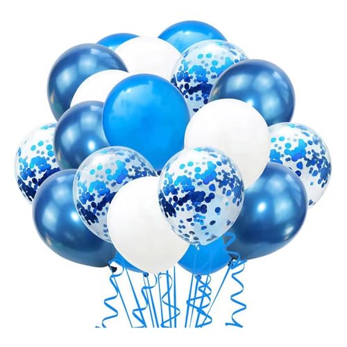 curfair Luftballon-Set für drinnen und draußen, Latex-Dekorationsset, 1 Stück, weiß, goldgelb, Geburtstag, Hochzeit, Brautparty, Paillettenband, Blau und Weiß von curfair