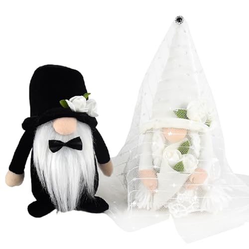curfair Zwerg Plüschpuppe Atemberaubende Braut Bräutigam Plüsch, 2 Stück/Set, Spitzendesign, biegbarer Arm, Stoff, Nase, Blume, Ornament, Hochzeitsfiguren, 2 Stück von curfair