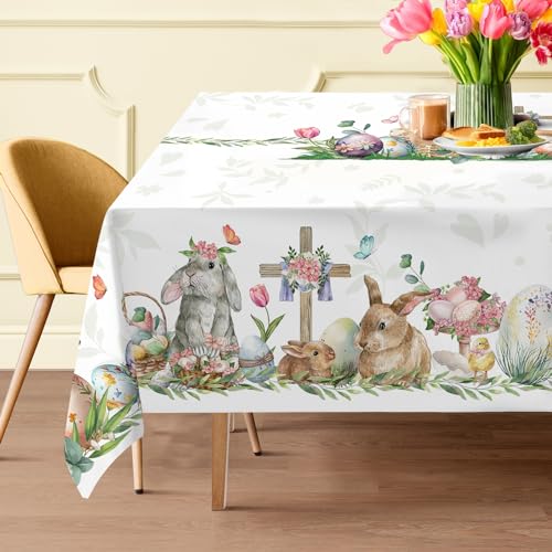 cusugbaso Oster-Tischdecke, 132 x 178 cm, florale Osterdekorationen für Zuhause, wasserabweisend, Blumenmuster, rechteckig, für Party, Tisch, Außenbereich von cusugbaso