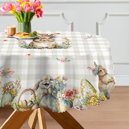 cusugbaso Runde Oster-Tischdecke, 177,8 cm, wasserabweisend, Hasenmotiv, Osterdekoration für Zuhause, Tisch, Party von cusugbaso