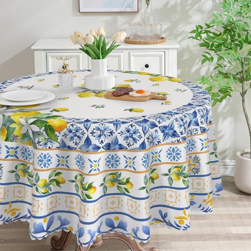 cusugbaso Runde Tischdecke, Zitrone, 178 cm, mediterraner Sommer für Zuhause, wasserabweisend, Zitronen-Tischdecke, Sommerdekoration für Zuhause, Tisch, Party cusugbaso Runde Tischdecke, Zitrone, 178 cm, mediterraner Sommer für Zuhause, wasserabweisend, Zitronen-Tischdecke, Sommerdekoration für Zuhause, Tisch, Party von cusugbaso