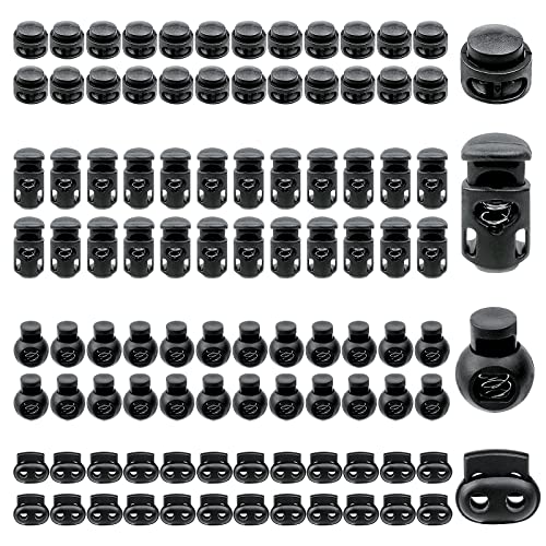 Kordeln Stopper, 100 Stück Einloch Doppelloch Federzwingen, 4 Stile Schnürsenkel, Runde Kordelstopper Kunststoff für das Camping, Wandern, den Sport, Rucksäcke, Schwarz, weiß, L Kordeln Stopper, 100 Stück Einloch Doppelloch Federzwingen, 4 Stile Schnürsenkel, Runde Kordelstopper Kunststoff für das Camping, Wandern, den Sport, Rucksäcke, Schwarz, weiß, L von cutefly
