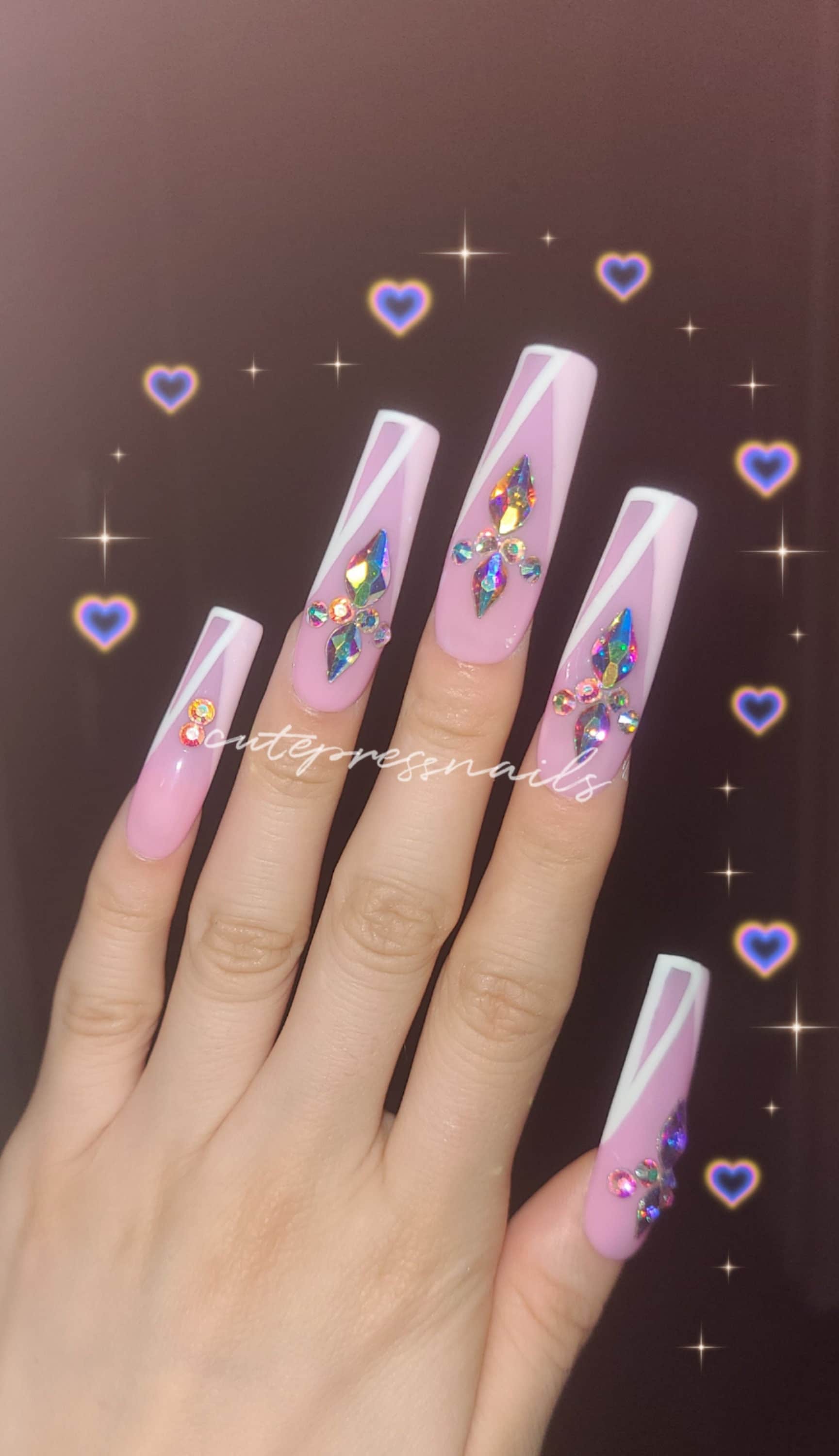 xxlong Square Pink Bling French Line Set | Gel Acryl Nägel Kristall Elegante Luxus Braut Glitzer xxlong Square Pink Bling French Line Set | Gel Acryl Nägel Kristall Elegante Luxus Braut Glitzer von cutepressnails
