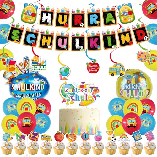 SCHULKIND 2025 Deko Einschulung für Junge Mädchen, mit Girlande, Spiralen, Tortendeko, Luftballon, Folienballon - Perfekt für Schuleinführung, Schulanfang, Schulparty Deko von cutlot