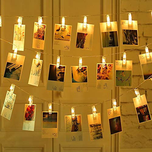 cuzile LED Fotoclip Lichterkette USB Bilderbügel warmweißes Licht mit 20 Fotoclips perfekt für hängende Bilder, Notizen, Karten, Memos und Kunstwerke von cuzile